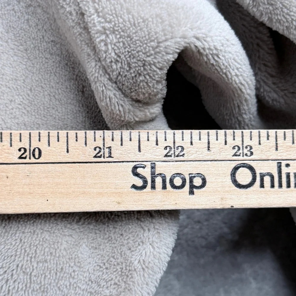 Pottery Barn Robe Women Large Gray Plush Faux Fur Trim Hooded Belted Long Fleece